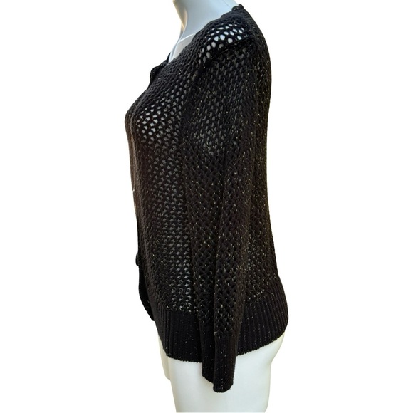 Black Chunky See Through Knit Cardigan Sweater with Gold Thread Sz M - Picture 5 of 10